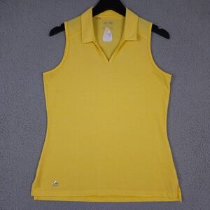 Adidas Shirt Women M Yellow Striped Sleeveless The Club at Pelican Preserve Golf